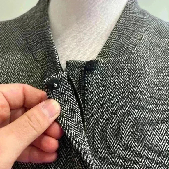 Talbots Luxe Knit Black & White Herringbone Stand Collar Zip Front Blazer - Picture 6 of 12